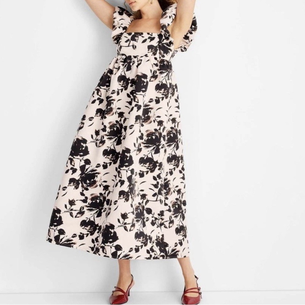 Future Collective Elegant Black and Cream Floral Maxi Dress